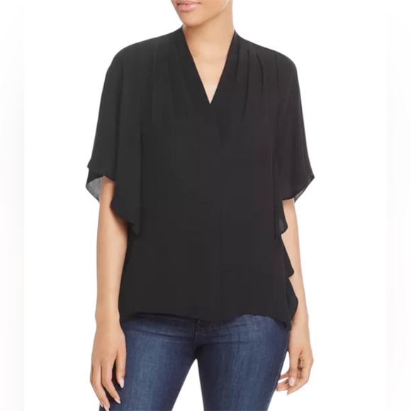 Kobi Halperin Tops - Kobi Halperin Silk Black Blouse with flutter Sleeves Size XL
